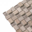 Textured Mini Brick Wooden Beige And Glass Mosaic Tile | Tile Club
