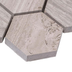 Textured Wooden Beige Honeycomb Hexagon Marble Mosaic Tile | Tile Club