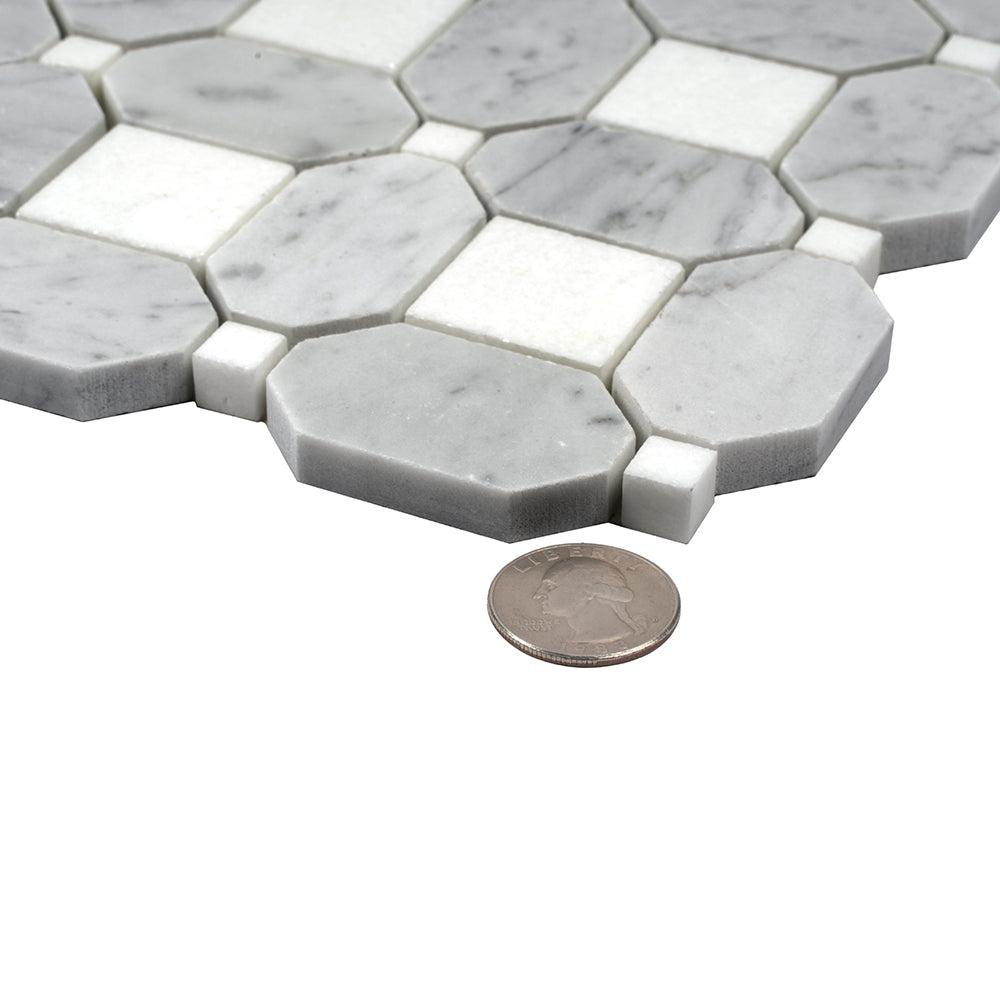Thassos Square And Carrara Octagon Marble Mosaic Tile