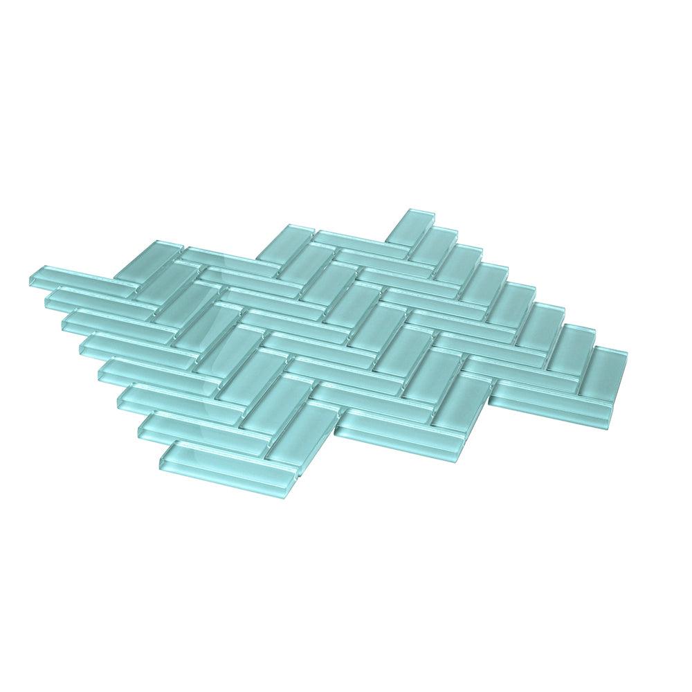 Turquoise Herringbone Glass Tile