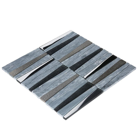 Villa Pyramids Blue Glass & Marble Mosaic Tile | Tile Club