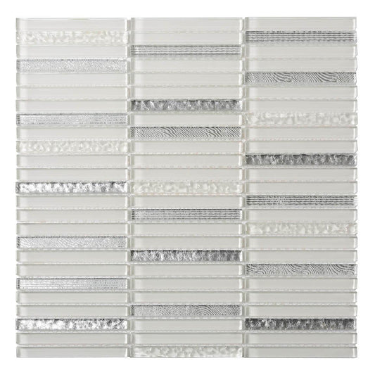 Waterfall Platinum White Glass Mosaic Tile