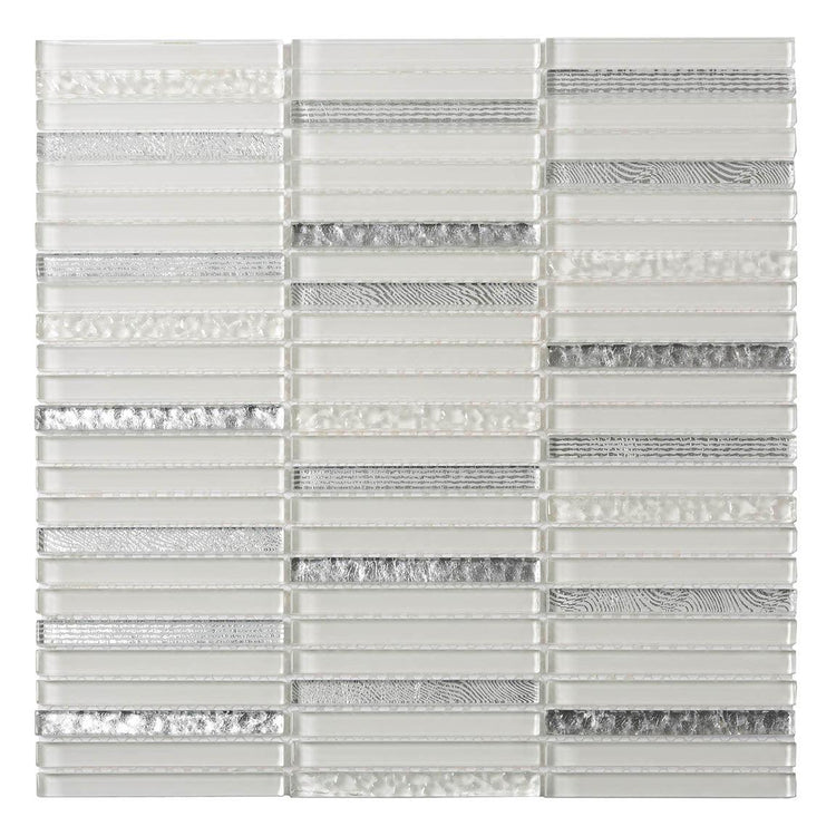 Waterfall Platinum White Glass Mosaic Tile Sample