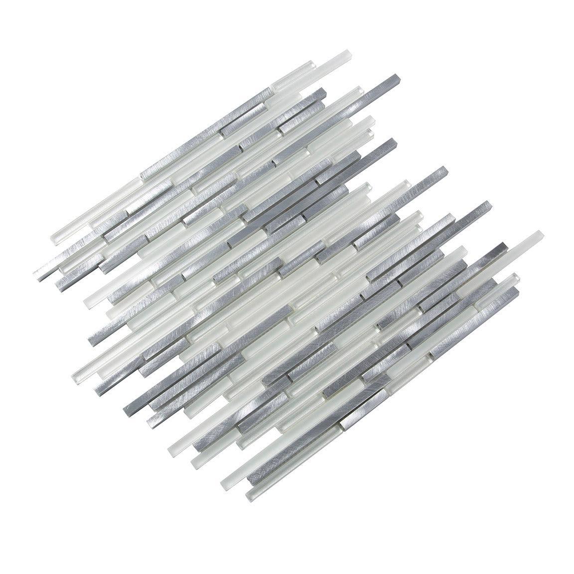 Waterfall Silver White Linear Glass & Metal Mosaic Tile | Tile Club