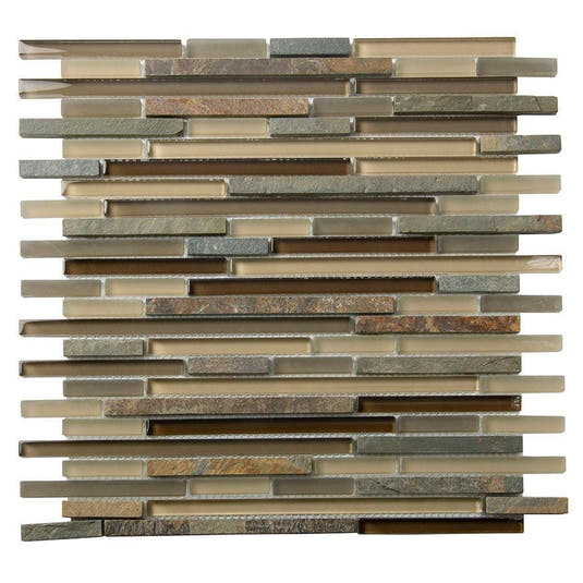 Waterfall Slate Linear Glass And Slate Mosaic Tile Sample