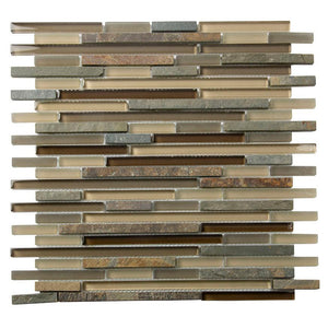 Waterfall Slate Linear Glass And Slate Mosaic Tile Sample