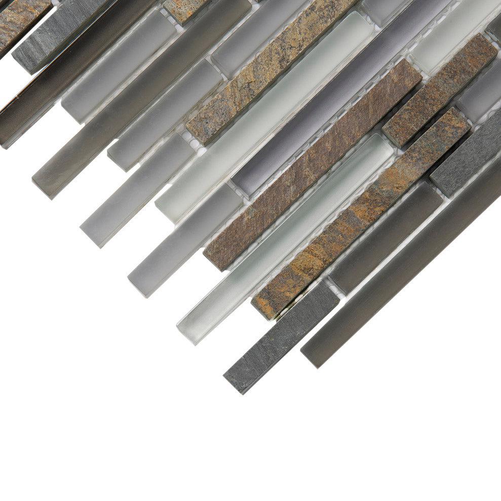 Waterfall White Slate Linear Glass And Slate Mosaic Tile | Tile Club