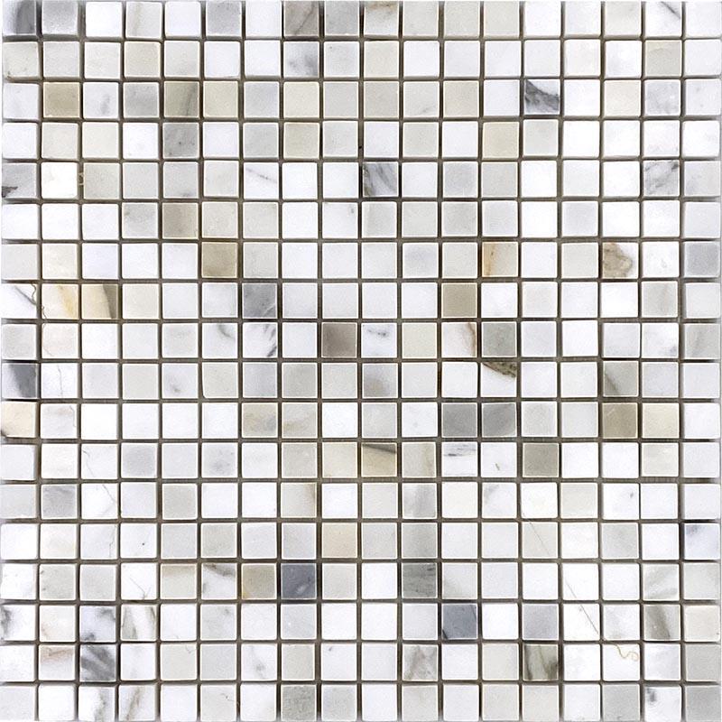 5/8 x 5/8 Calacatta Tumbled Square Marble Tile