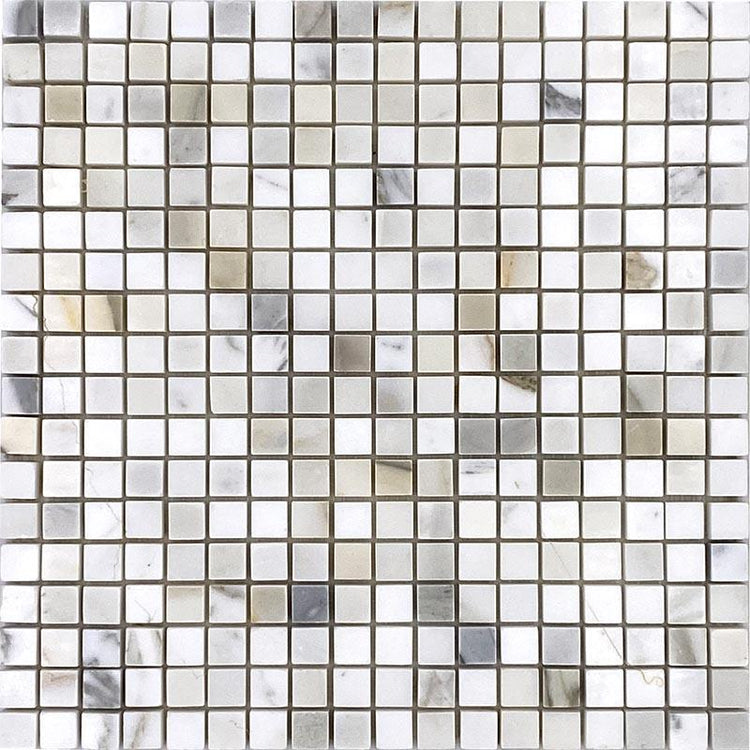 5/8 x 5/8 Calacatta Tumbled Square Marble Tile | Tile Club