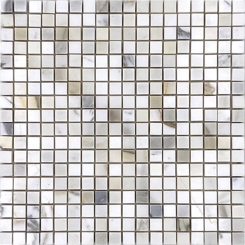 5/8 x 5/8 Calacatta Tumbled Square Marble Tile | Tile Club