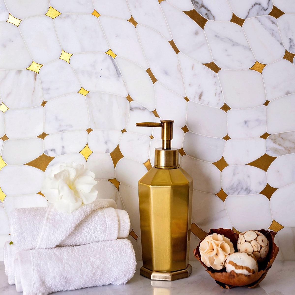 Golden Stars Calacatta Gold And Brass Mosaic Tile