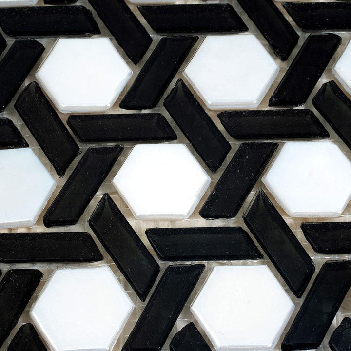 Black And White Weaved Hexagon Glass Mosaic Tile | Mosaic Backsplash ...
