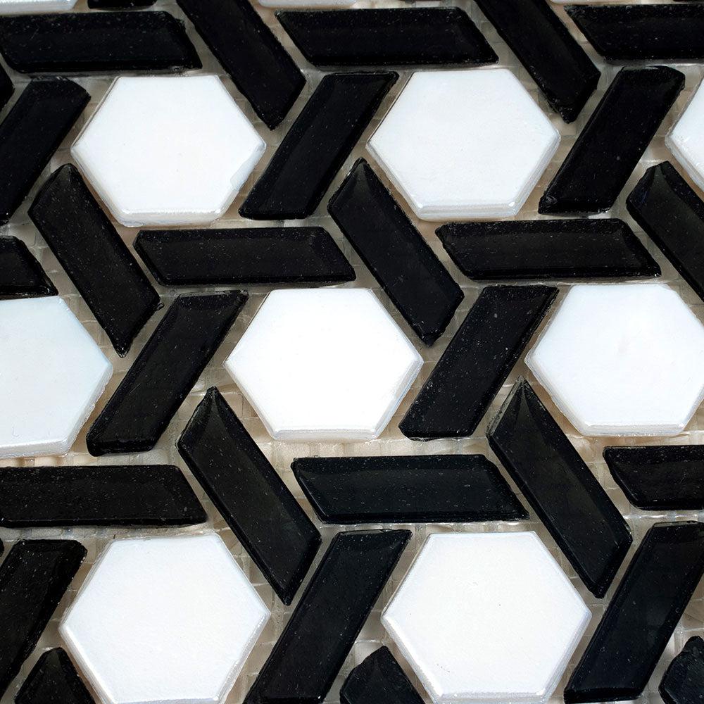 Black And White Weaved Hexagon Glass Mosaic Tile | Tile Club
