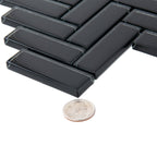 Obsidian Black Herringbone Glass Tile | Tile Club