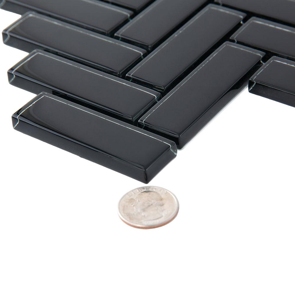 Obsidian Black Herringbone Glass Tile | Tile Club