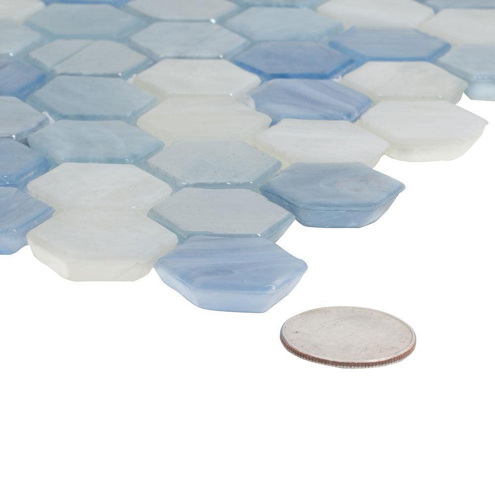 Blue And White Hexagon Glass Mosaic Tile | Tile Club