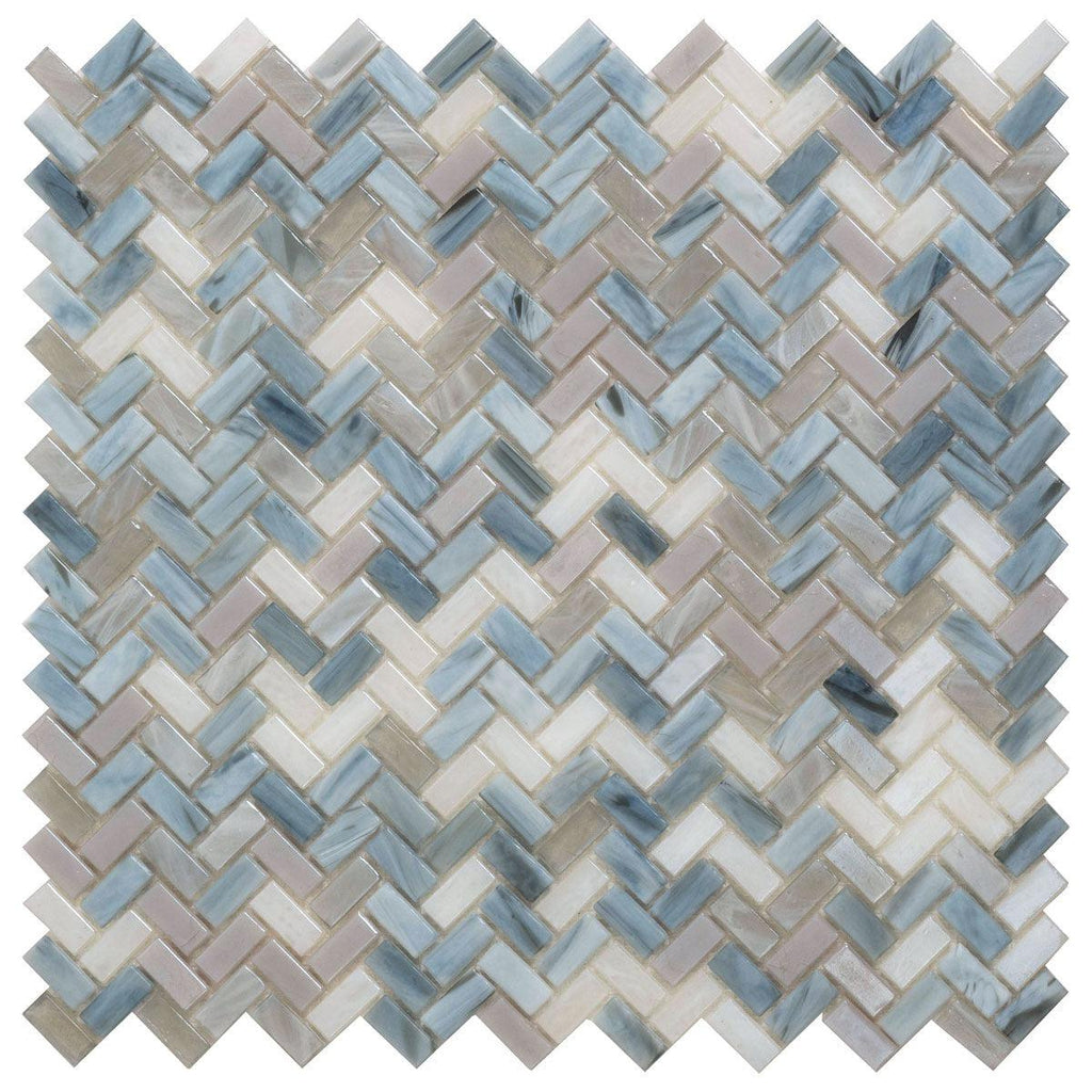 Blue Grey Herringbone Mosaic Tile