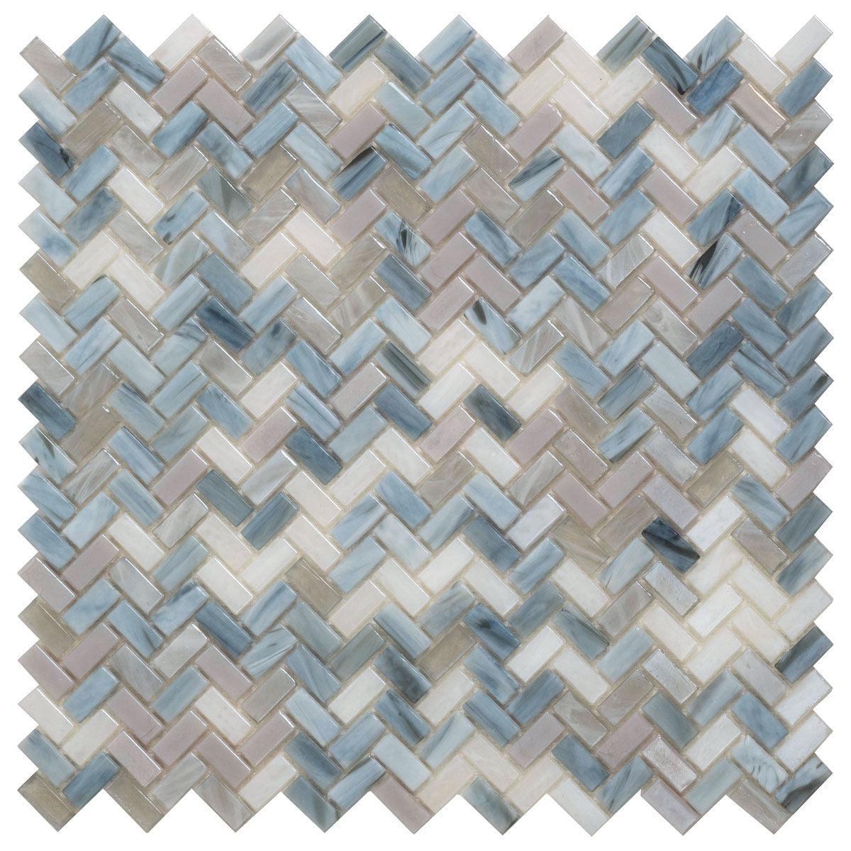 Blue Grey Herringbone Mosaic Tile