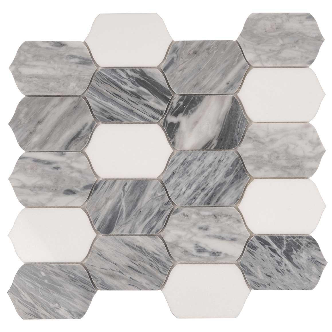 Calacatta Bluette Elongated Hexagon Mosaic Tile