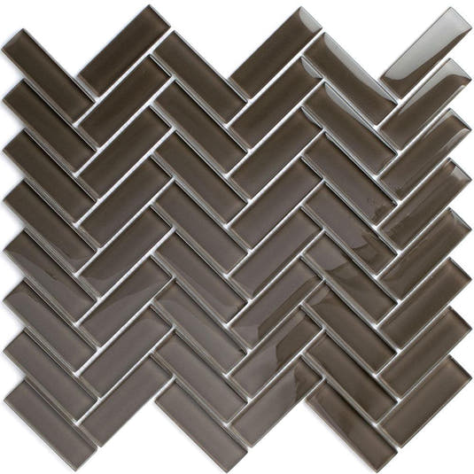 Dark Gray Herringbone Glass Tile
