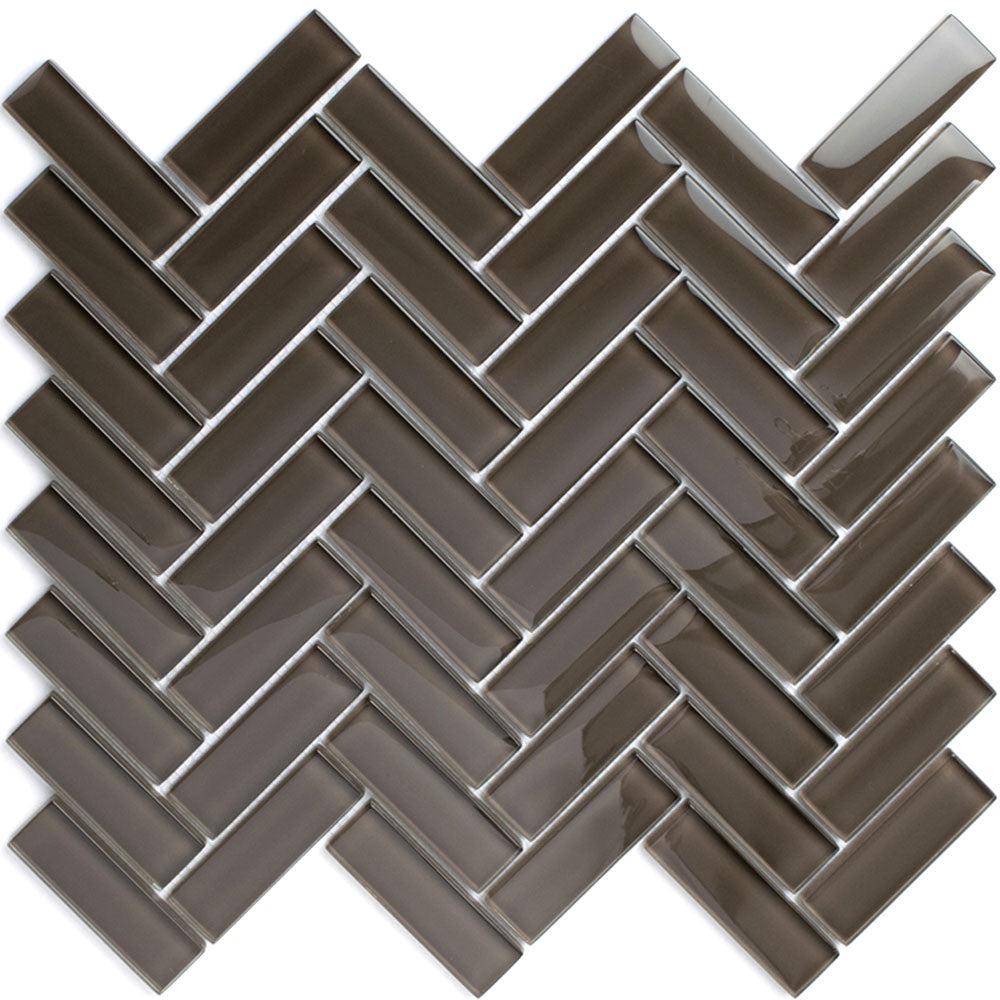 Dark Gray Herringbone Glass Tile
