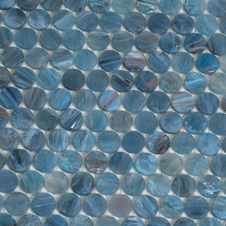 Denim Glass Round Penny Mosaic Tile | Tile Club
