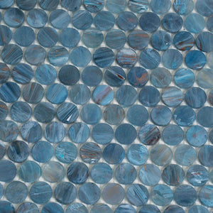 Denim Glass Round Penny Mosaic Tile Sample