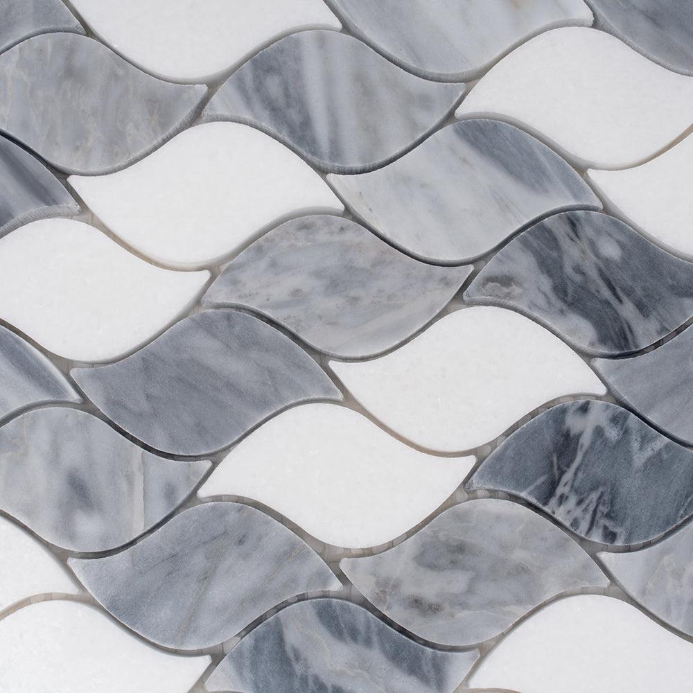 Falling Leaves Calacatta Bluette Marble Mosaic Tile | Tile Club