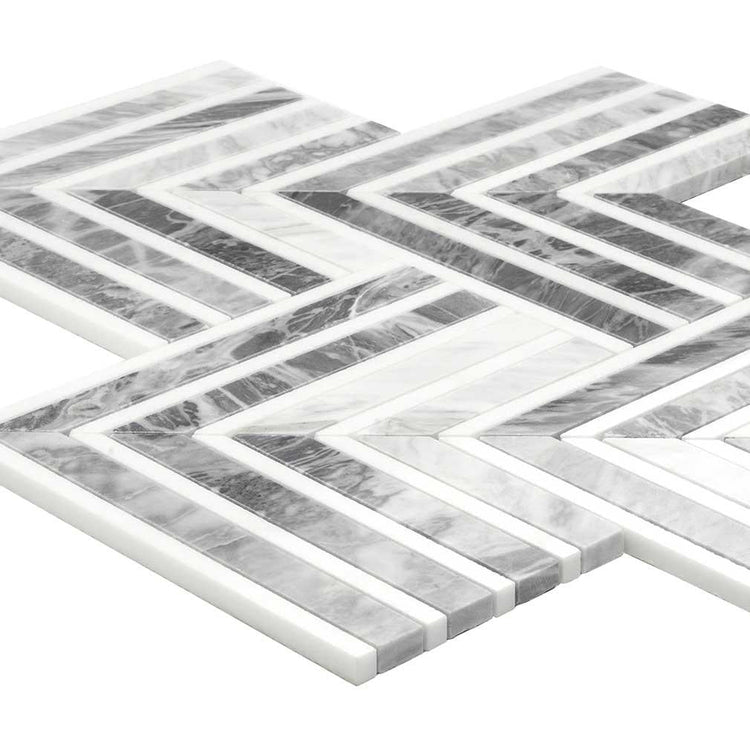 Geo Arrow Calacatta Bluette Marble Mosaic Tile | Tile Club