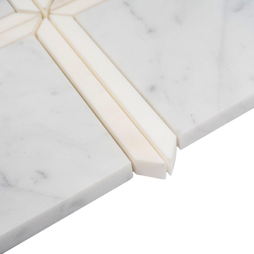 Geo Square White Carrara Marble Mosaic Tile | Tile Club