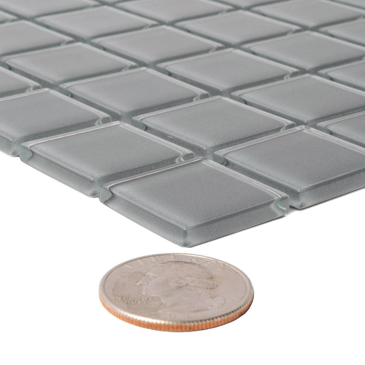 Glacier Dark Gray 1X1 Polished Glass Tile Sample | Tile Club