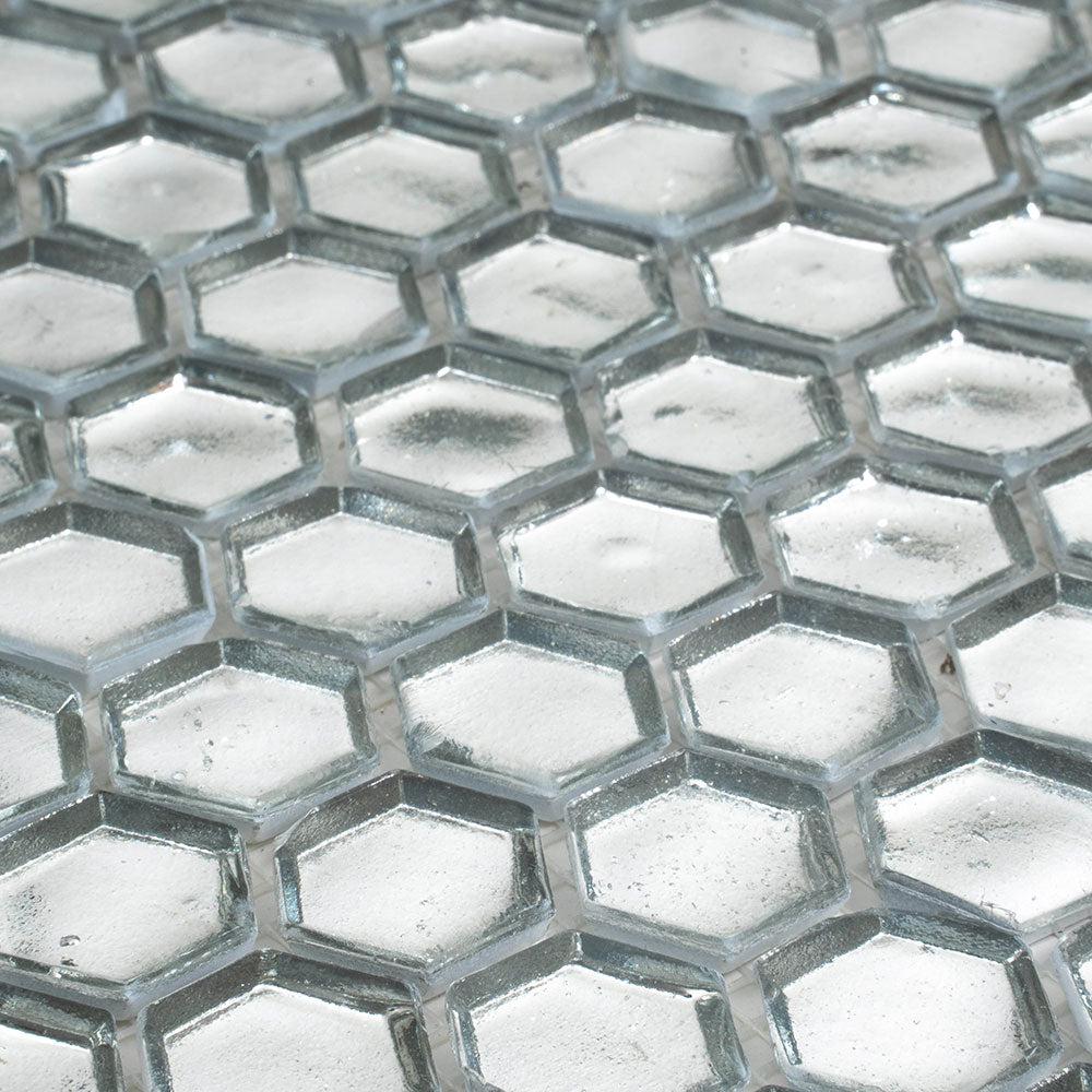 Glossy Silver Hexagon Glass Mosaic Tile | Tile Club
