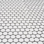 Glossy White Buttons Porcelain Penny Round Tile | Tile Club