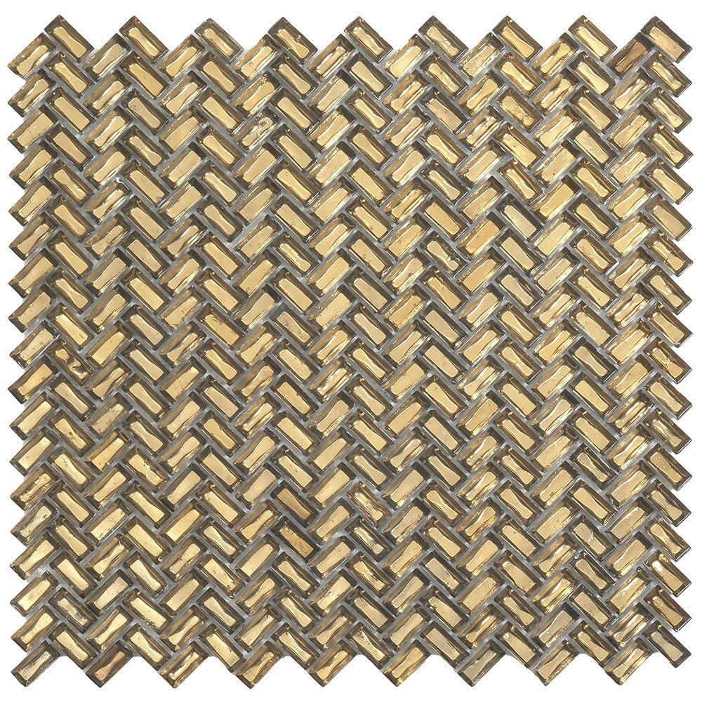 Gold Herringbone Glass Mosaic Tile