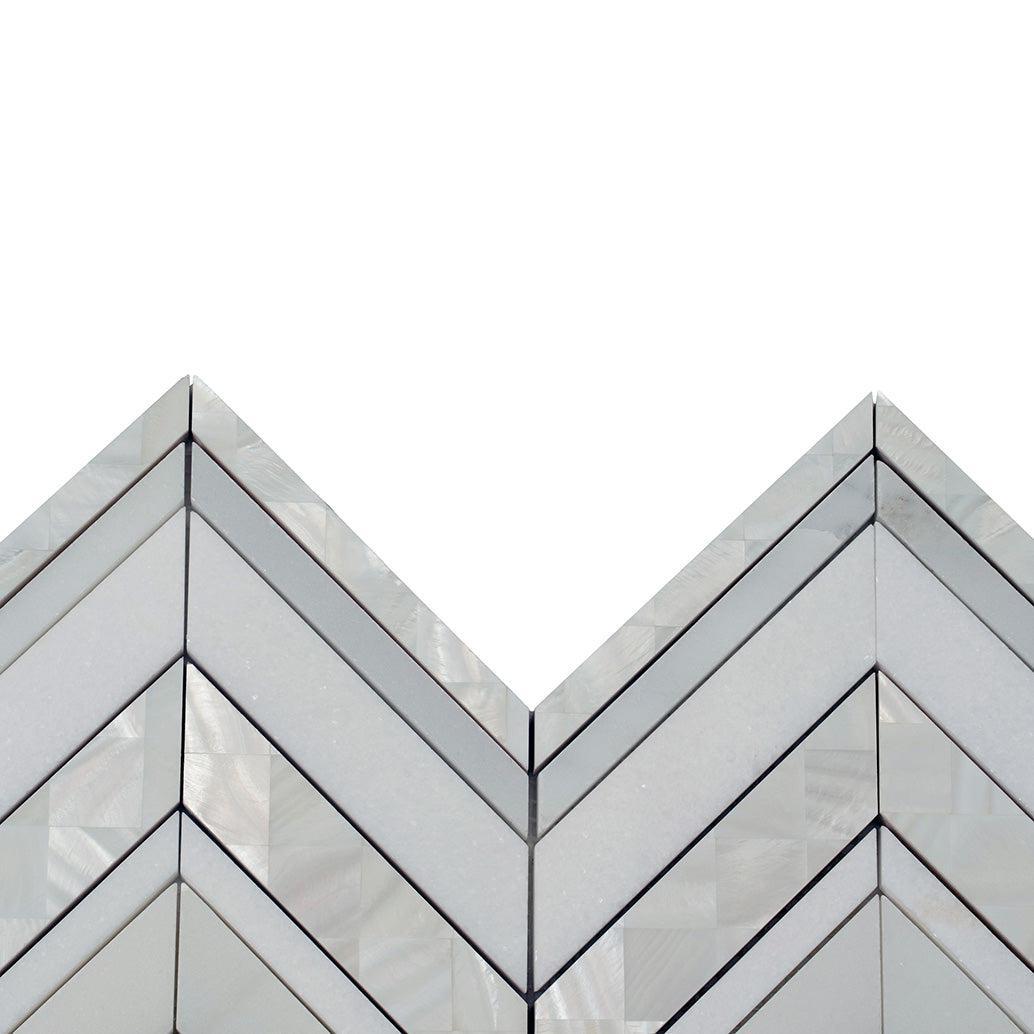 Herringbone Pearl White Thassos Marble and Shell Tile | Tile Club