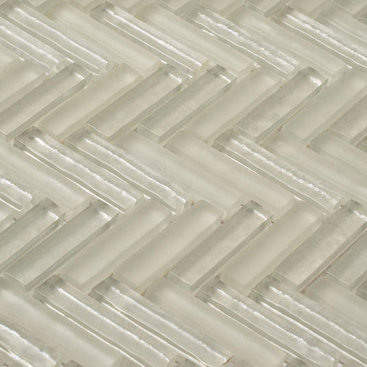 Herringbone White Glass Tile | Tile Club