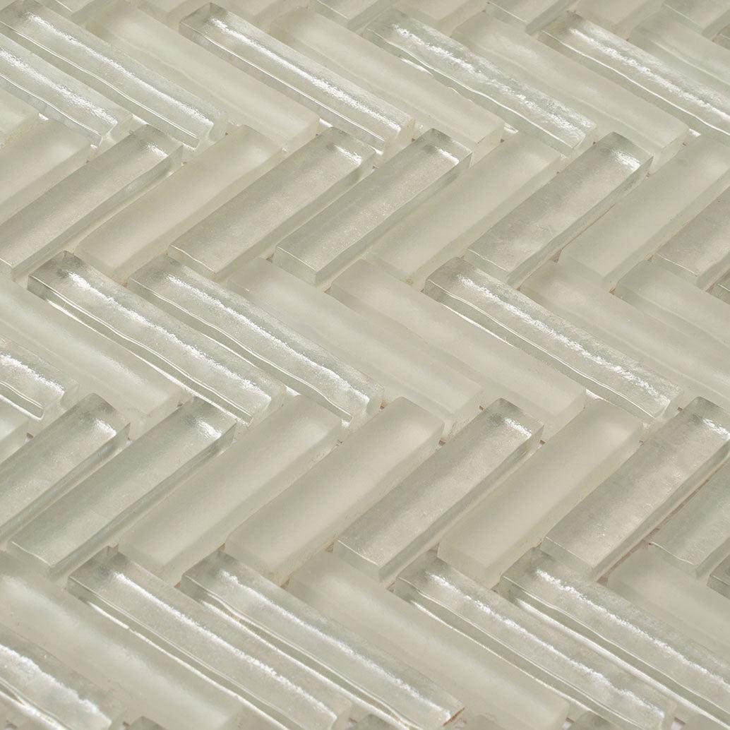 Herringbone White Glass Tile