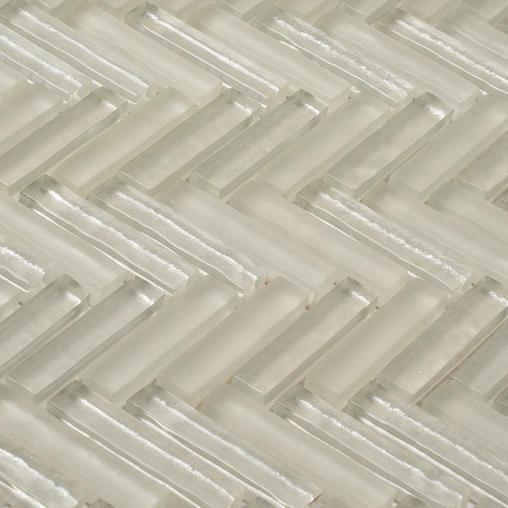 Herringbone White Glass Tile | Tile Club