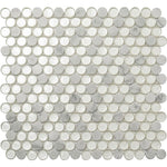 Ice Cold Penny Round White Glass Bianco Carrara Tiles Sample