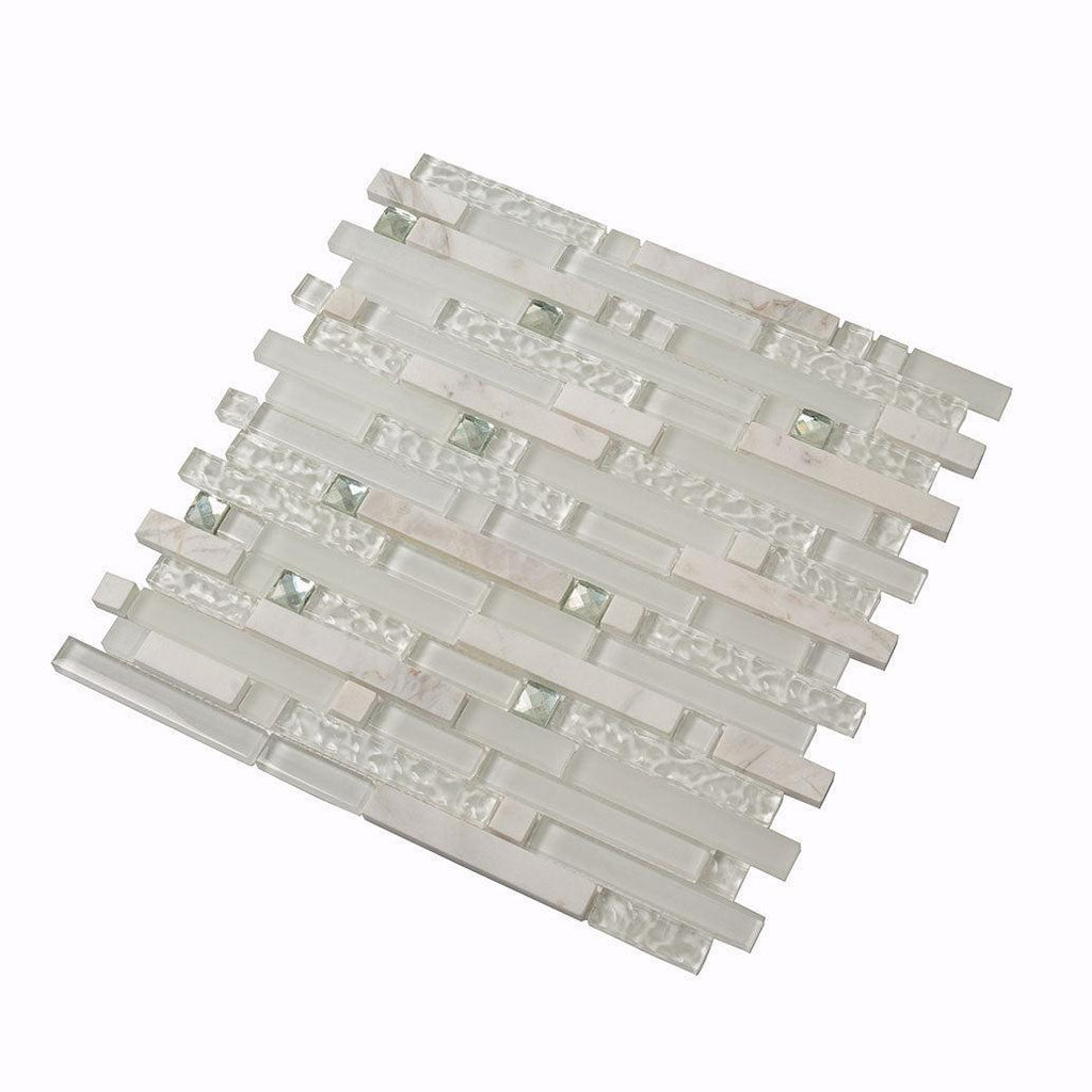 Ice Shale Rectangular White Glass And Stone Tile | Tile Club