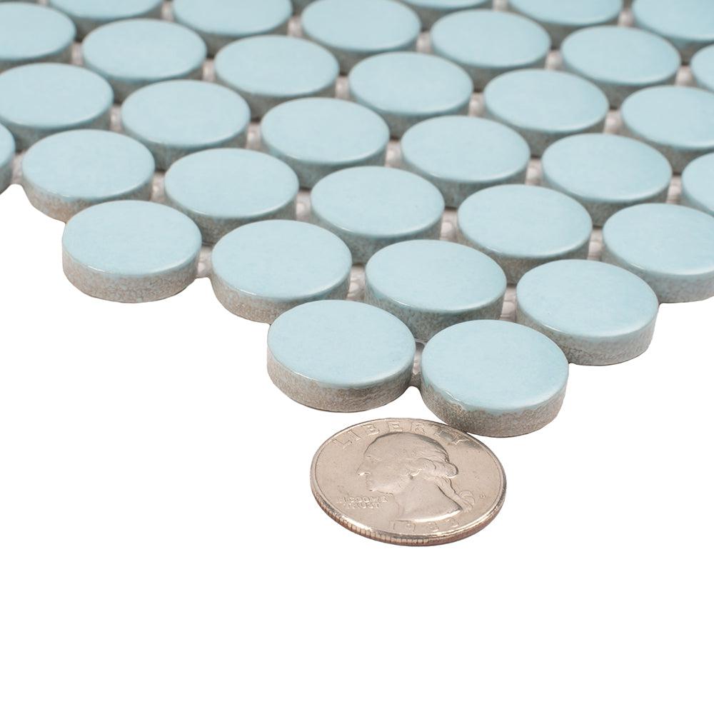 Light Blue Buttons Porcelain Penny Round Tile | Tile Club