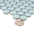 Light Blue Buttons Porcelain Penny Round Tile | Tile Club