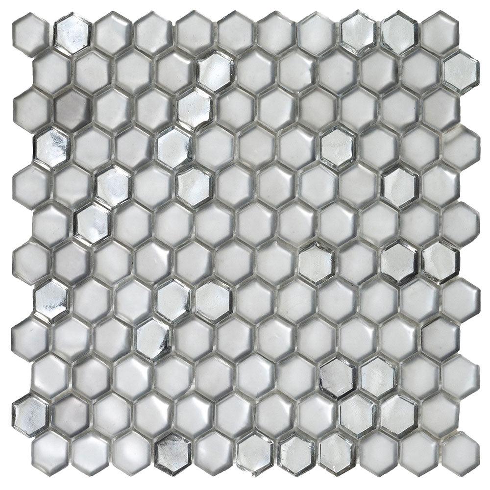 Matte Silver Hexagon Glass Mosaic Tile