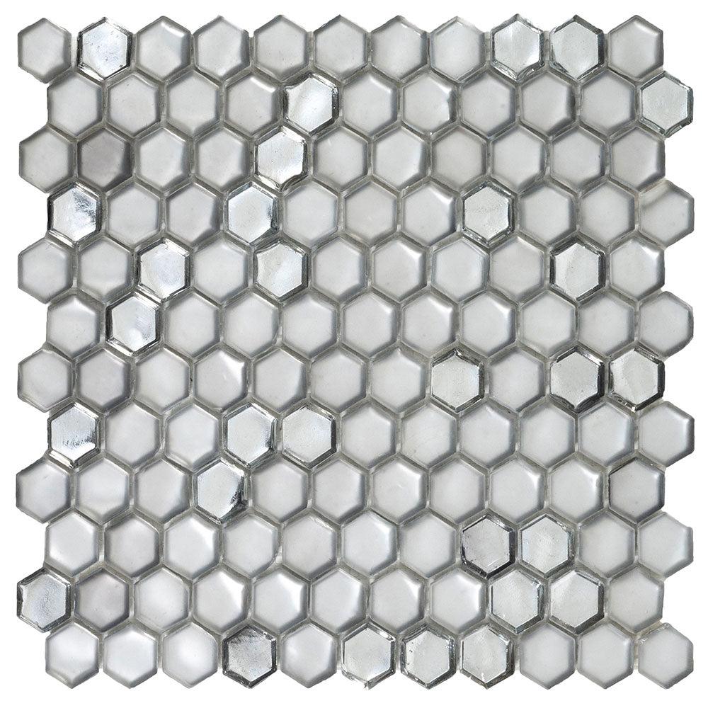 Matte Silver Hexagon Glass Mosaic Tile | Tile Club