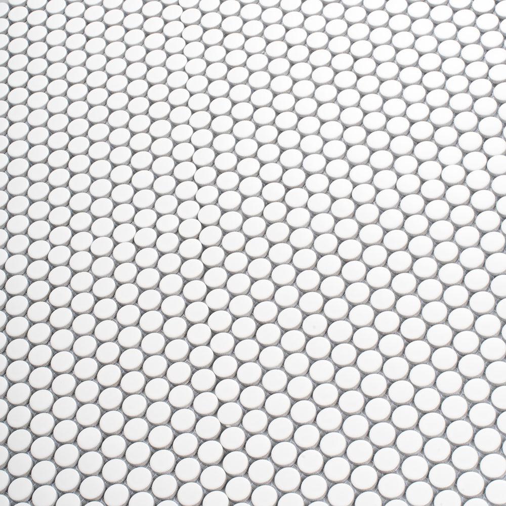 Matte White Buttons Porcelain Penny Round Tile