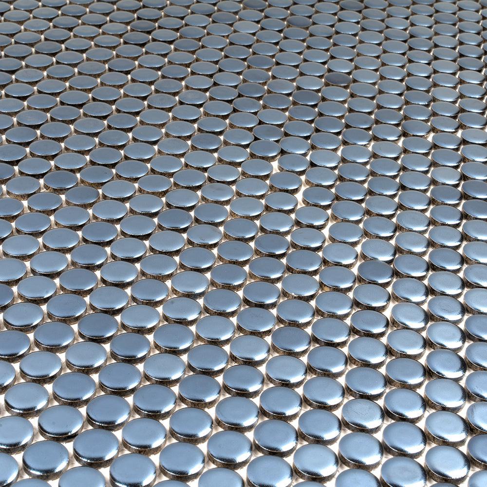 Metallic Blue Buttons Porcelain Penny Round Tile | Tile Club