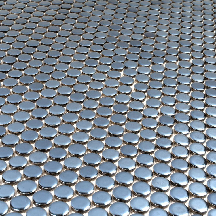 Metallic Blue Buttons Porcelain Penny Round Tile | Tile Club