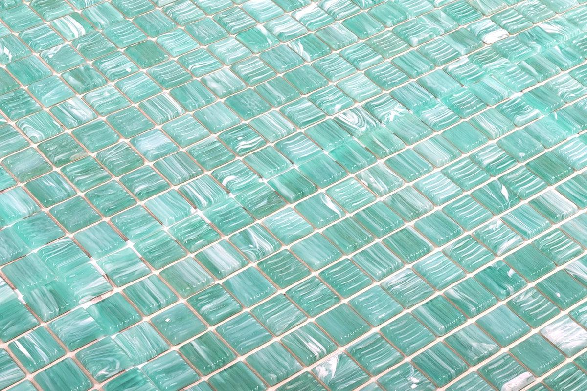 Mixed Blue Green Swirls Squares Glass Pool Tile | Tile Club