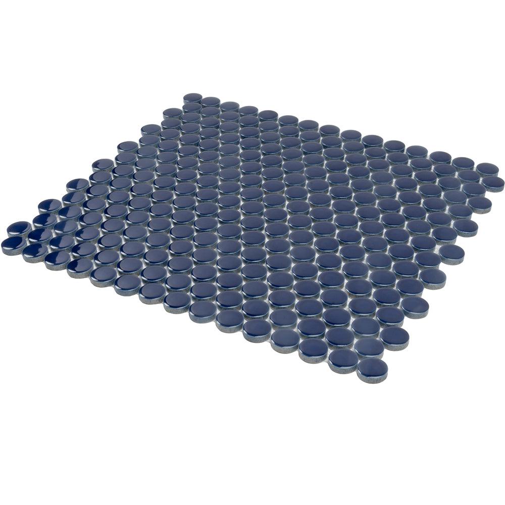 Navy Blue Buttons Porcelain Penny Round Tile | Mosaic Floor, Wall ...