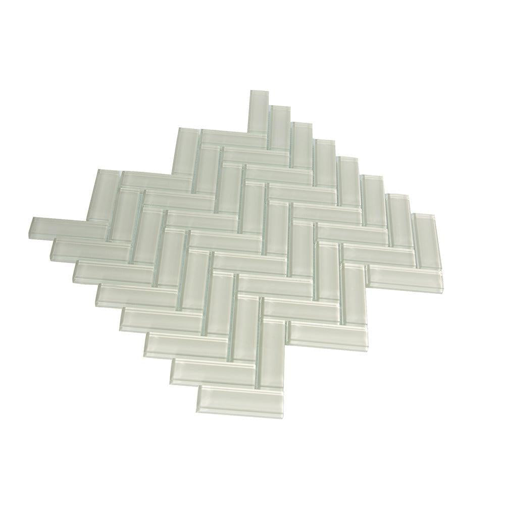 Pearl Gray Herringbone Glass Tile | Tile Club
